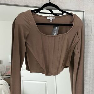 Brown corset crop top long sleeved size M